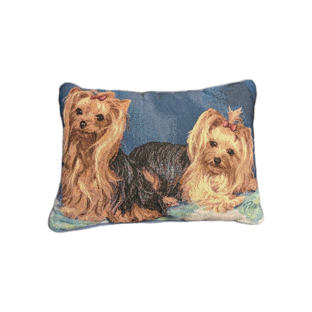 Blue Woven Tapestry Yorkshire Terrier Yorkie Dog 17"x12" Throw Pillow Dog Lover